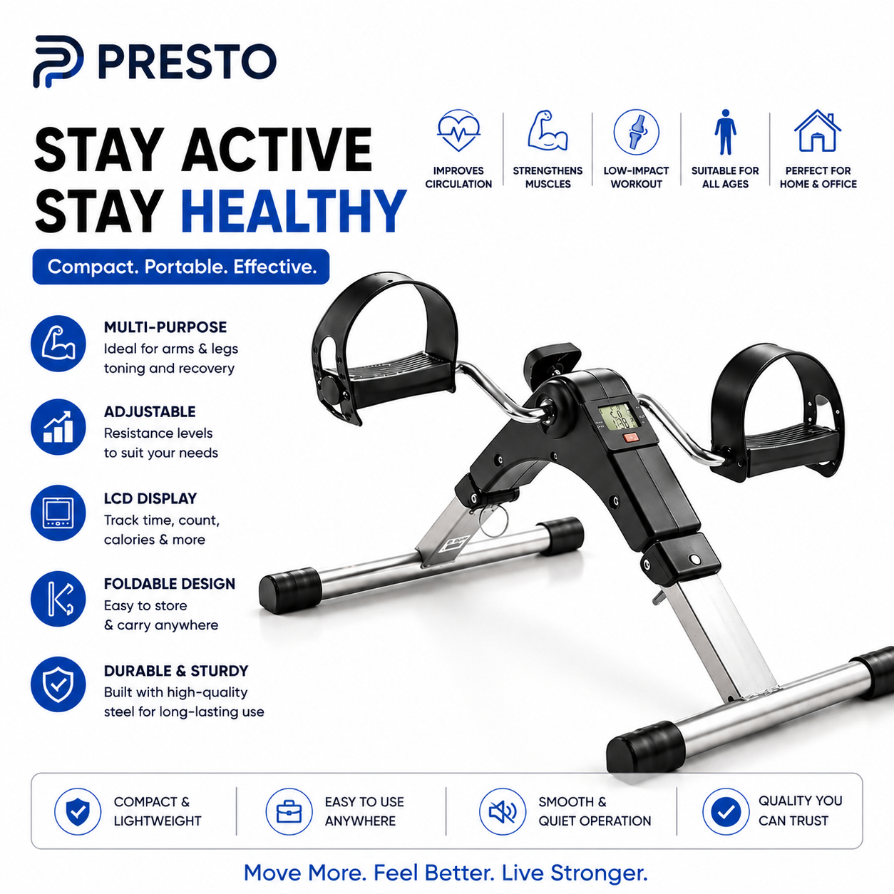 Compact Folding Fitness Pedal Cycle - Easy to Use and Maintain - Durable and Long Lasting