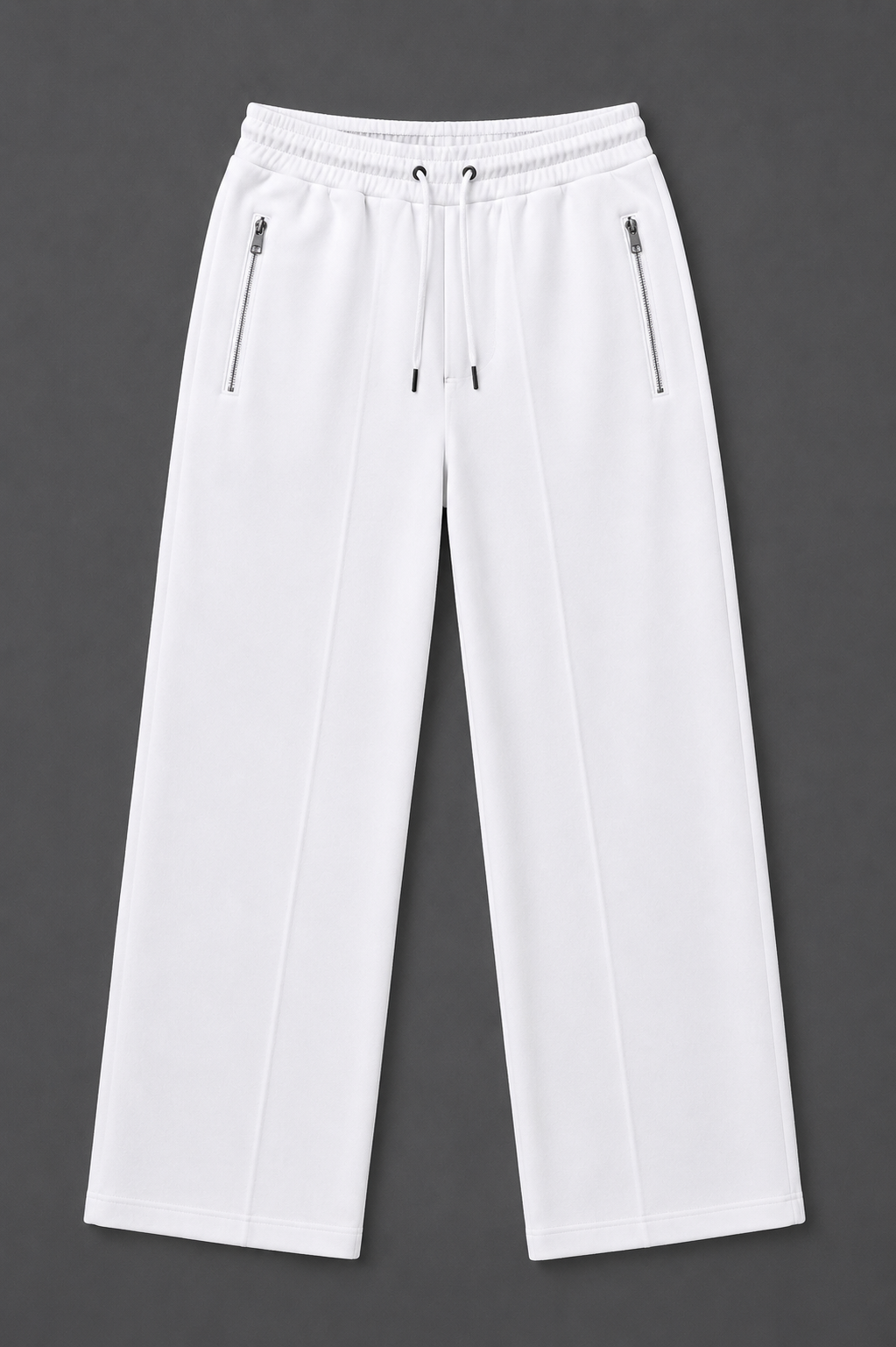 Men's Premium White Loose Fit Trouser | Straight Leg | Zip Pocket | Cotton Jersey