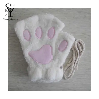 Fluffy Cat Paw Claw Gloves Soft Plush Fingerless Touchscreen Fuzzy