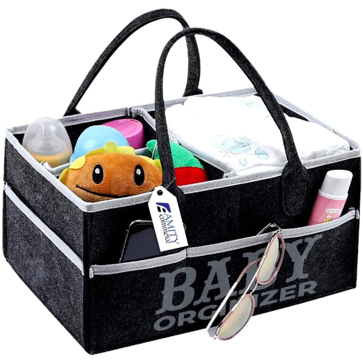 Black color baby diaper organiser  Portable Storage Basket - Essential Bag for Nursery, Changing Table and Car - Waterproof Liner Is Great for Storing Diapers, Bottles