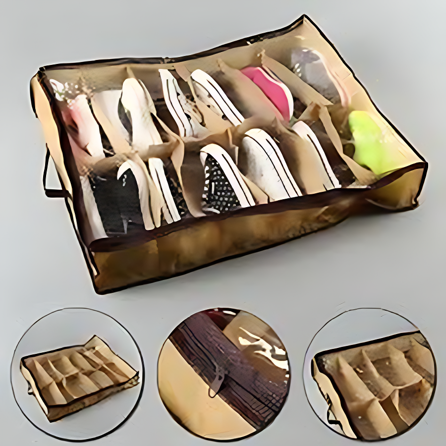 Areej Collections Under Bed Shoe Organizer Bag – Hard Solid Fabric Storage with Clear Plastic Zip Cover, Holds Up to 12 Pairs