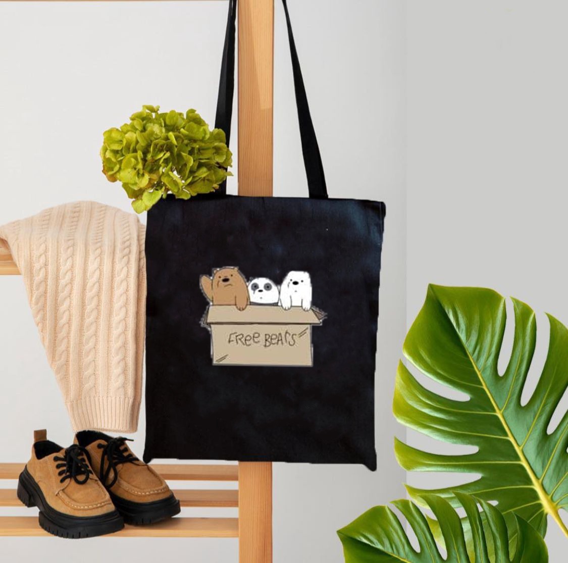 We Bare Bear Tote Bag Cute Panda Design For Girls And Boys Daily Use Canvas Hanging Bag