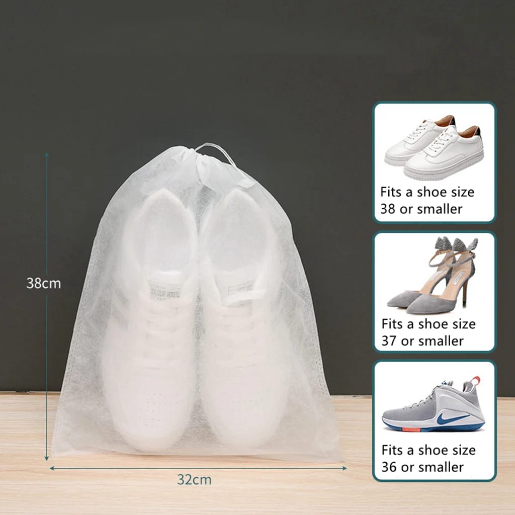 Pack of 20 - Travel Shoes Storage bag with clear window non-woven with  Bag white