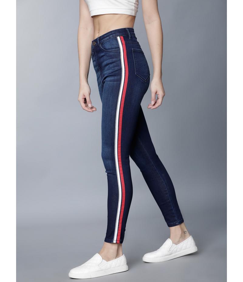 blue striped jeans womens