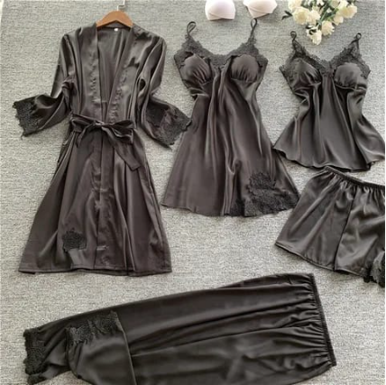 Women Two Pieces Silk Nightgown Robe Set  Silk nightgown, Women silk robe, Night  gown