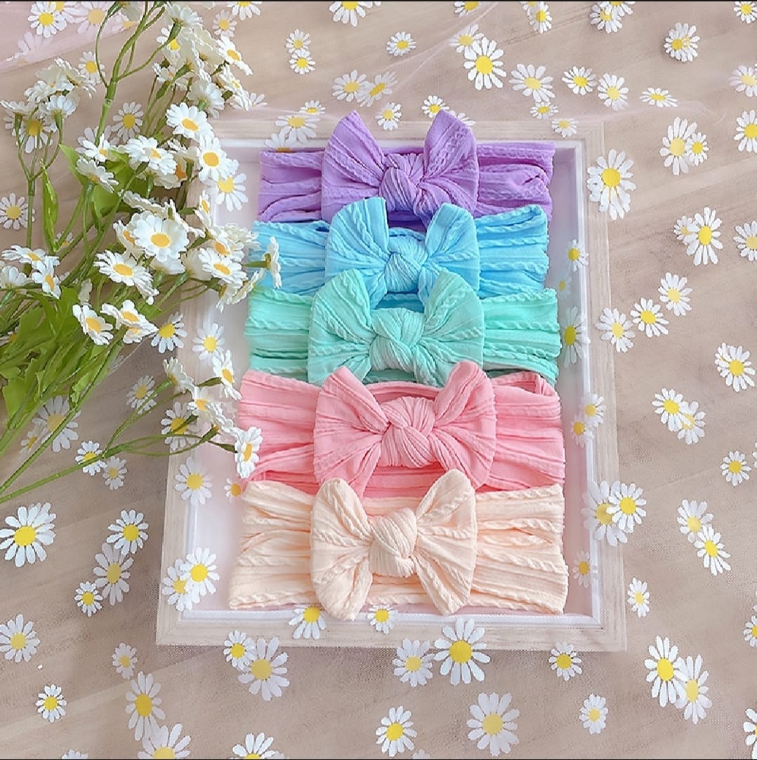 3Pcs/Set Cute Newborn Baby Headband For Girls Elastic Knit Children Turban Baby Bows Soft Nylon Kids Headwear Hair Accessories by Just Born