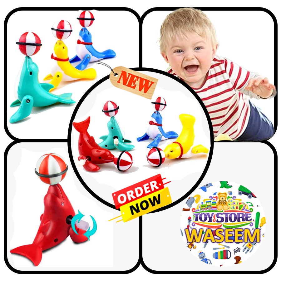 Wind-Up Dolphin Toy with Rotating Ball – Fun Balancing Dolphin Toy for Kids | Mechanical Dolphin Action Figure | Educational Wind-Up Toy for Boys & Girls | Durable Bath & Tabletop Toy Gift