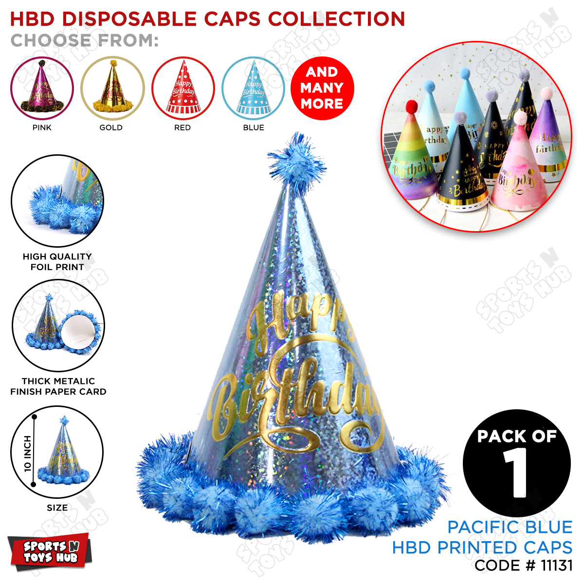 Happy Birthday Hats Collection, Felt Pompoms Glitter Paper Cone Caps, Printed Gold Embossed HBD Parties Decor Supplies. Baby Shower Birthday Party Decoration Supply, Born Day Celebration Shinny Cap For Girls, Boys & Kids