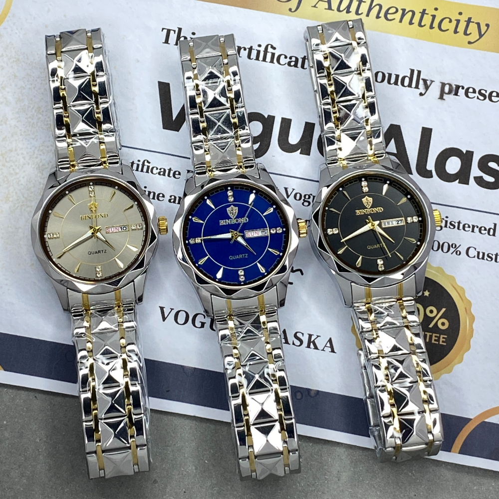 BINBOND Luxury Analog Time Stainless Steel Watch with Date & Day Display Luminous Hands Water Resistant Design & Classic Style for Men