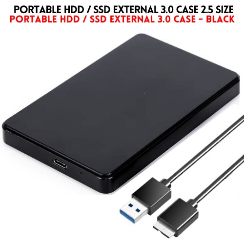 USB 3.0 Portable HDD SSD 2.5" Hardrive External Case ( Black & Transparent ) - 2.5" Hard Drive Case 5Gbps High Speed Fast Data Transfer (ONLY CASE)