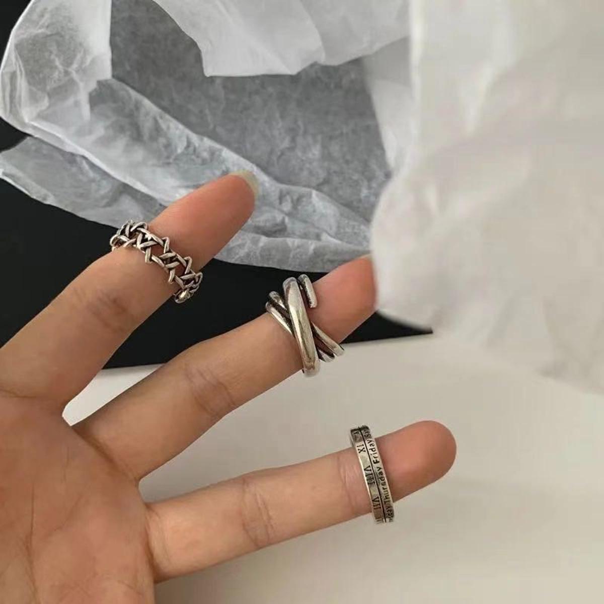 Vintage Roman Numerals Cool Rings For Girls Set Rock Hip Hop Twist Geometric Open Rings For Men Soomas Jewels Fashion Ins Jewelry Gifts Size Adjustable