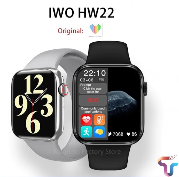 HW22 smart watch full Amoled display series 6 , 44mm with original smart  watch 1.75 ' screen with magnetic wireless charger and provide Heartbeat ,  Fitness , Bluetooth 5.0 , Bloodpressure check: