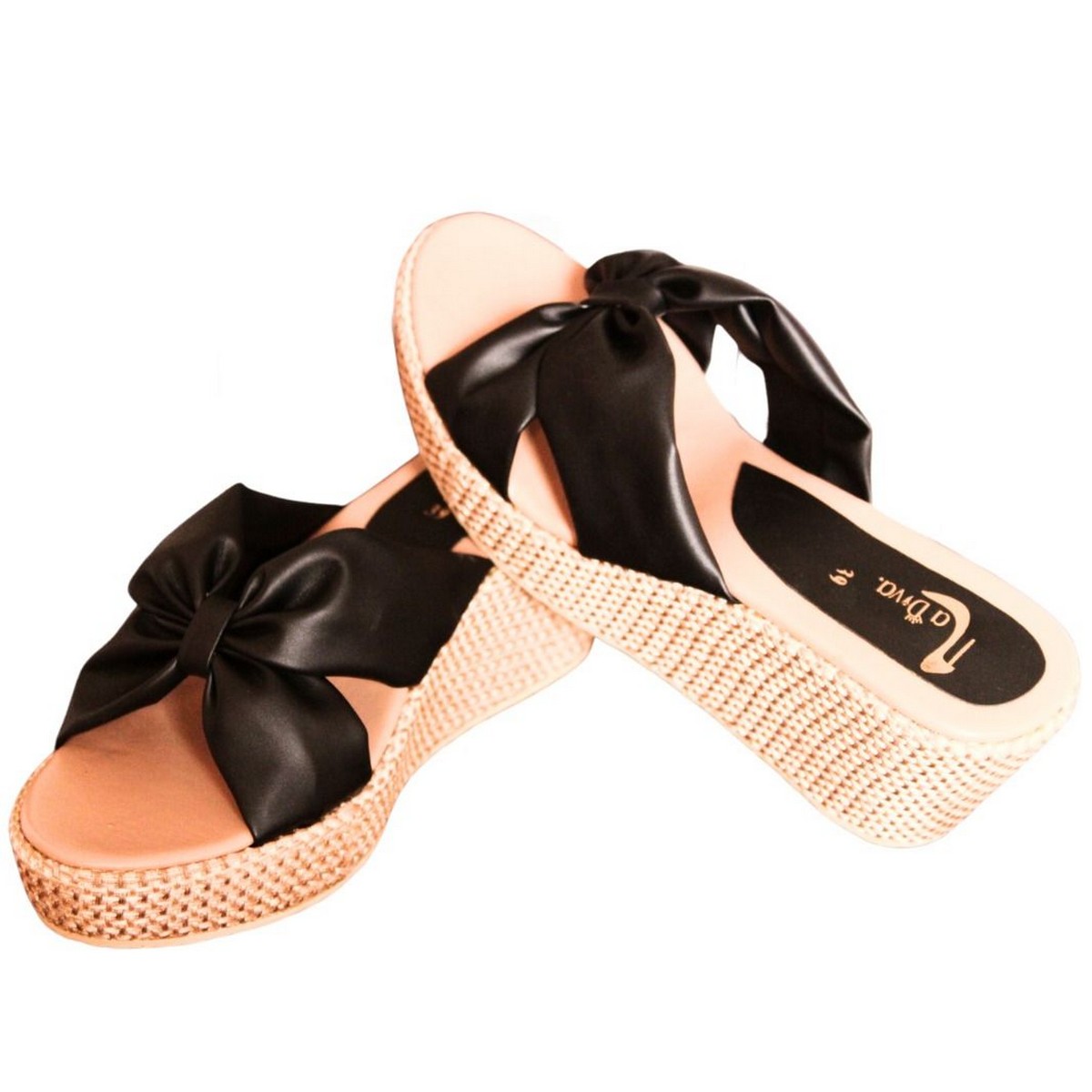 Black Wedge Sandals with leather butterfly top classic and elegant style for Formal and Casual Footwear by La Diva Shoes