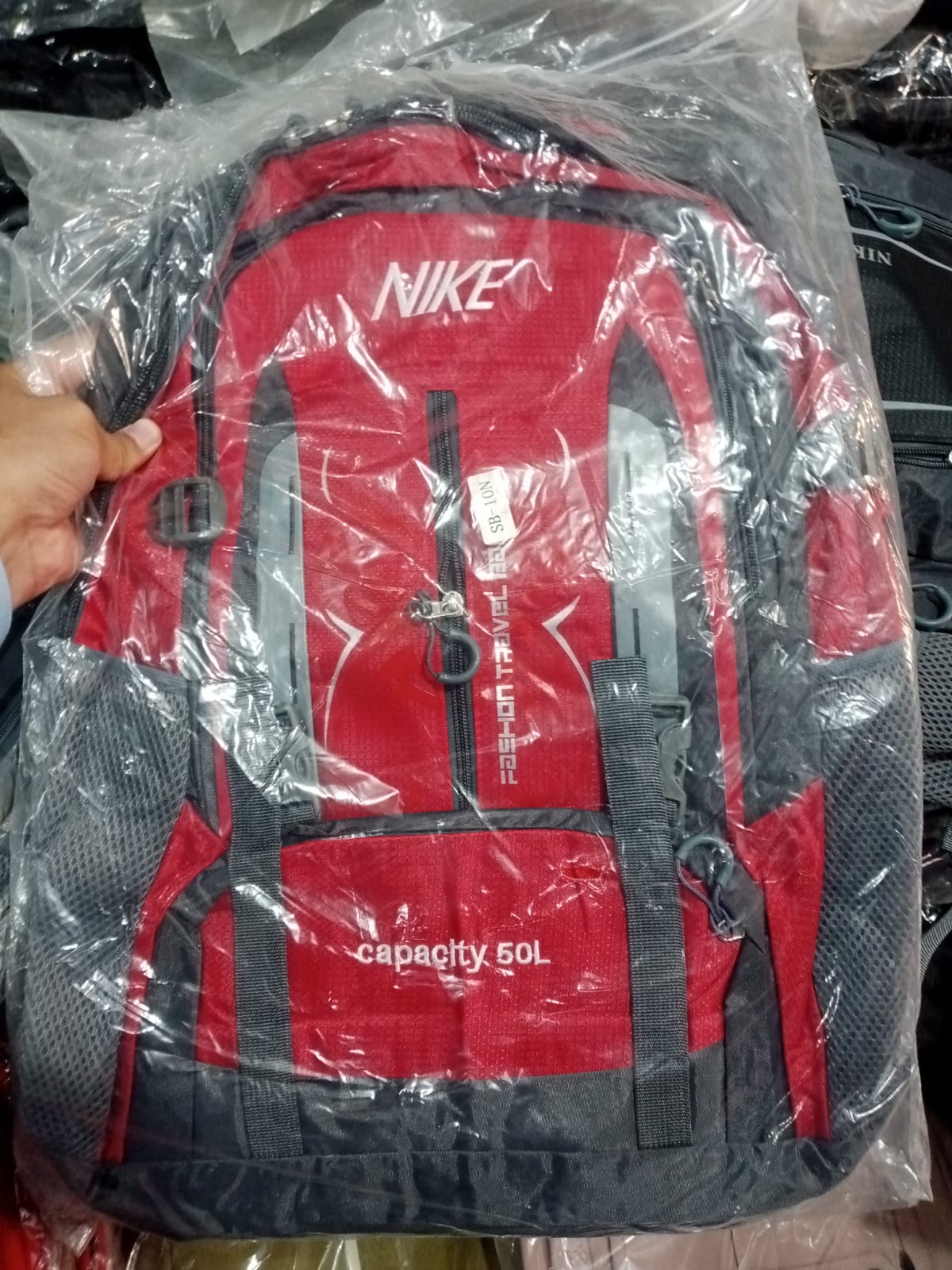 50L Large Capacity Travel Backpack | Hiking Camping Bag | Waterproof Sports Backpack with Chest Strap | Black & Red