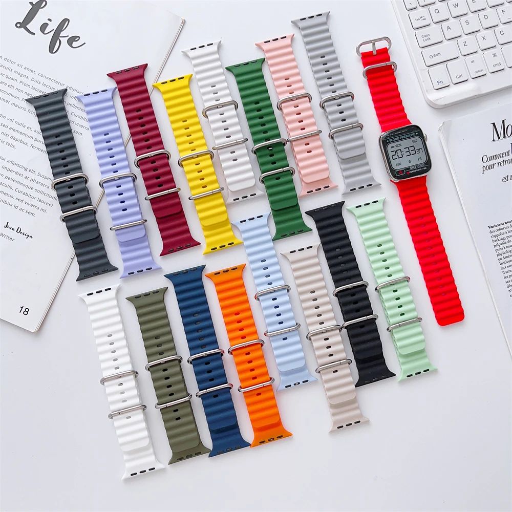 Smart Watch Ultra Straps Silicone Ocean Band 8 7 6 5 4 SE 45mm 49mm 44mm 42mm Series Lock Straps T800 T900 T10 Ultra price in Pakistan