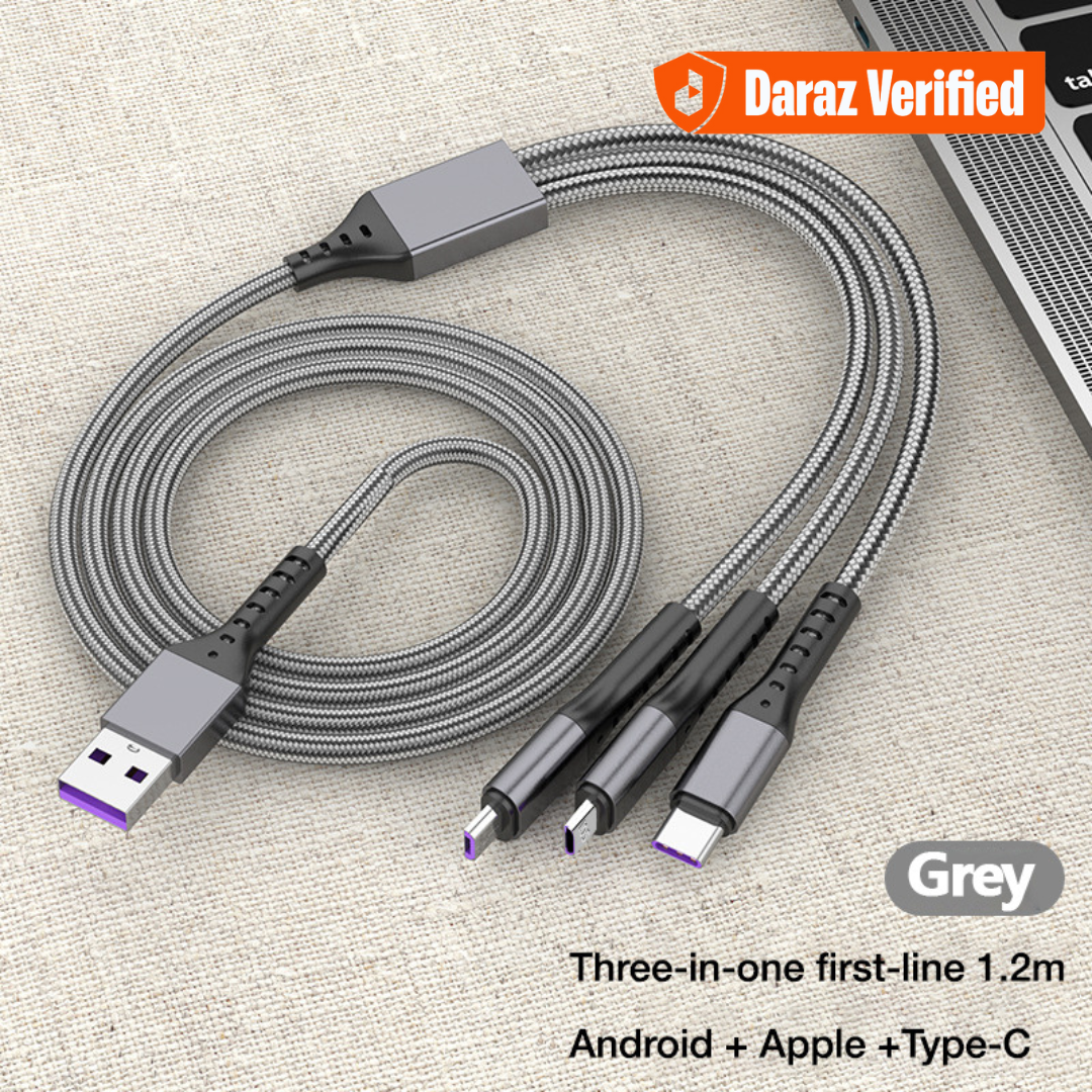 3-in-1 Universal Charging Cable | Multi USB Cord for iPhone, Type C & Micro USB | Durable Charging Wire for Samsung, Xiaomi & Android. price in Pakistan