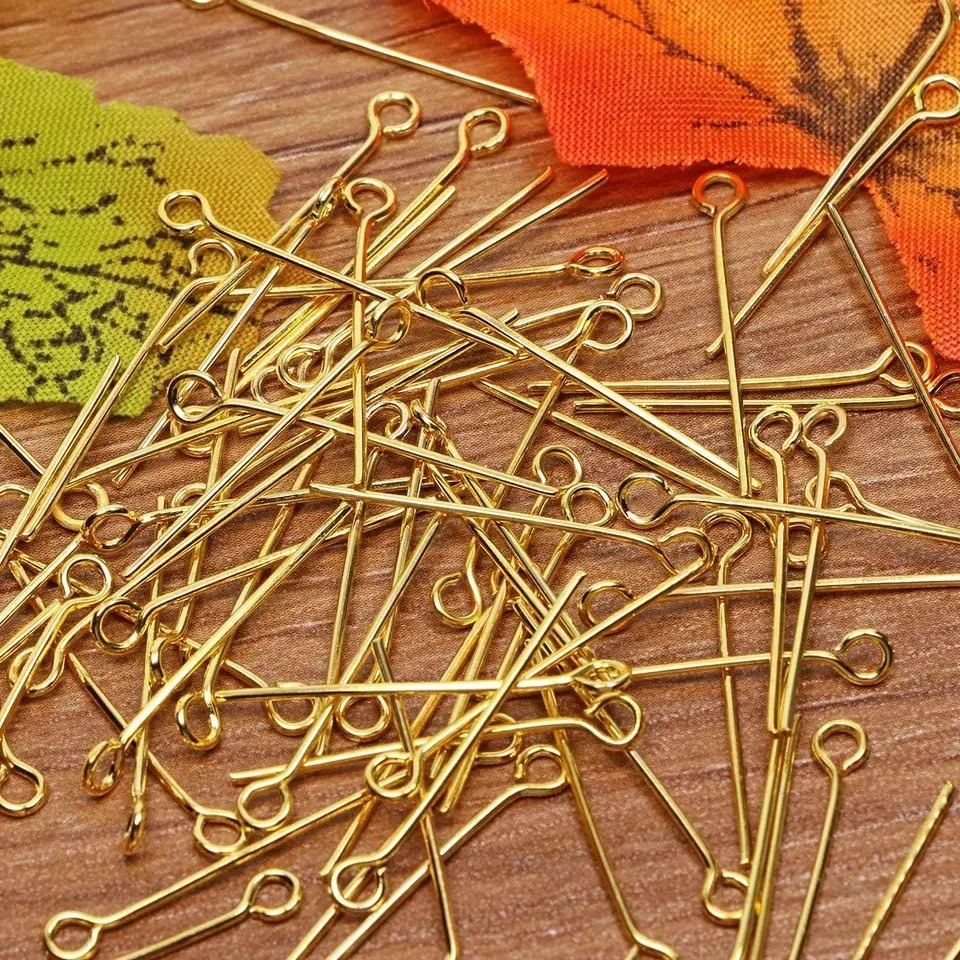 Metal Eye Pins For Jewelry Making - 100 Pcs Pack (Golden & Silver) 30mm - High Quality DIY Craft Eye Pins For Beading, Earrings, Bracelets & Necklaces Crafting Findings
