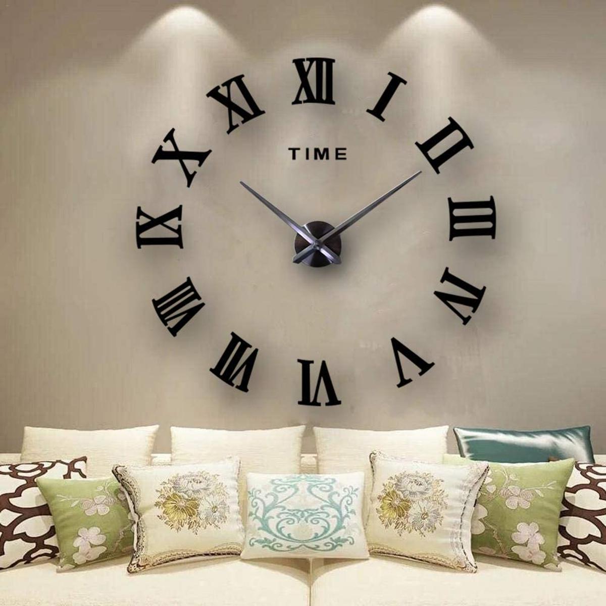 3D DIY Wooden Wall Clock Wooden Surface Decorative Clock Large Wall Sticker Clock for Living Room Bedroom Office Home Decorations (Black)