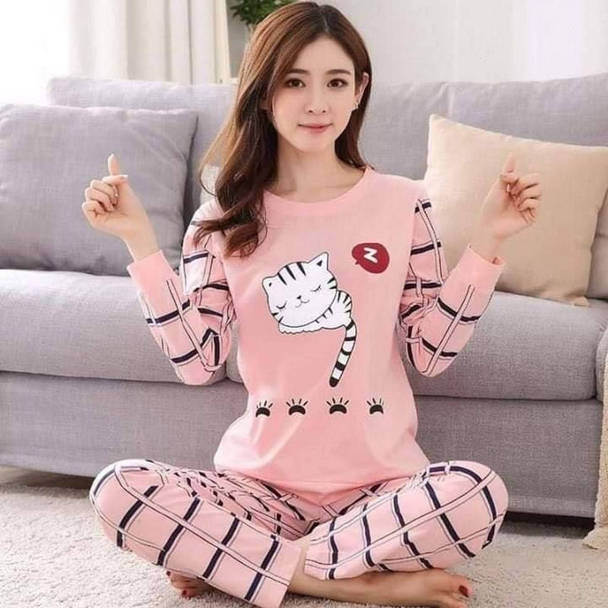 Printed Cotton Jersey Ladies Sleep Dress Night Wear with Shirt and Trouser  (Complete Sleeping Suit) For Women and Girls