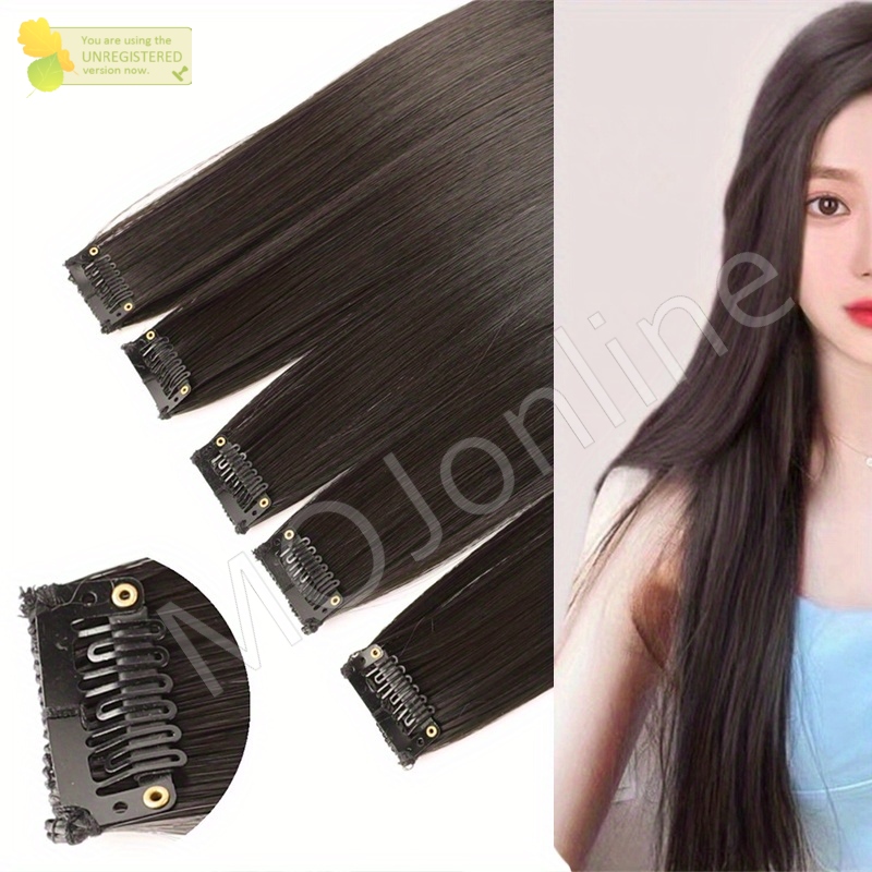 Pack of 5 Hair Extension Clip Pieces For Girls, Clip on Hair extension Long Straight Layered Natural Style