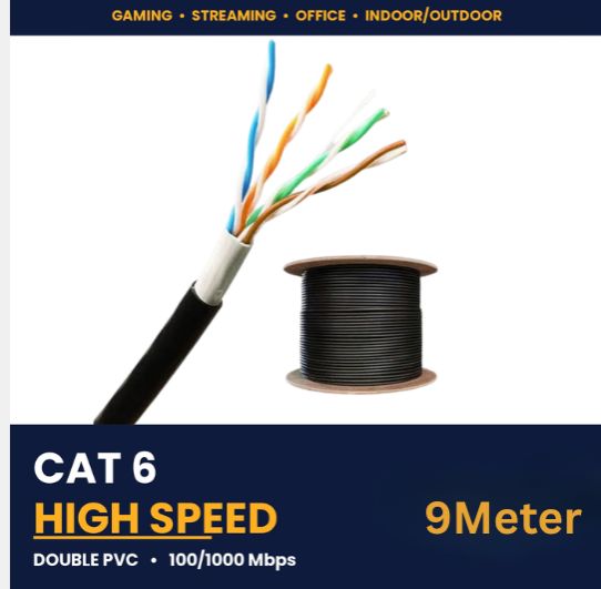 High Speed 100/1000 Mbps Supported LAN Cable Cat 6 UTP Double PVC Jacket High Standard Networking Ethernet Cable Internet Wire - Black (9Meter/30ft) Gaming Streaming Office Use With Connectors