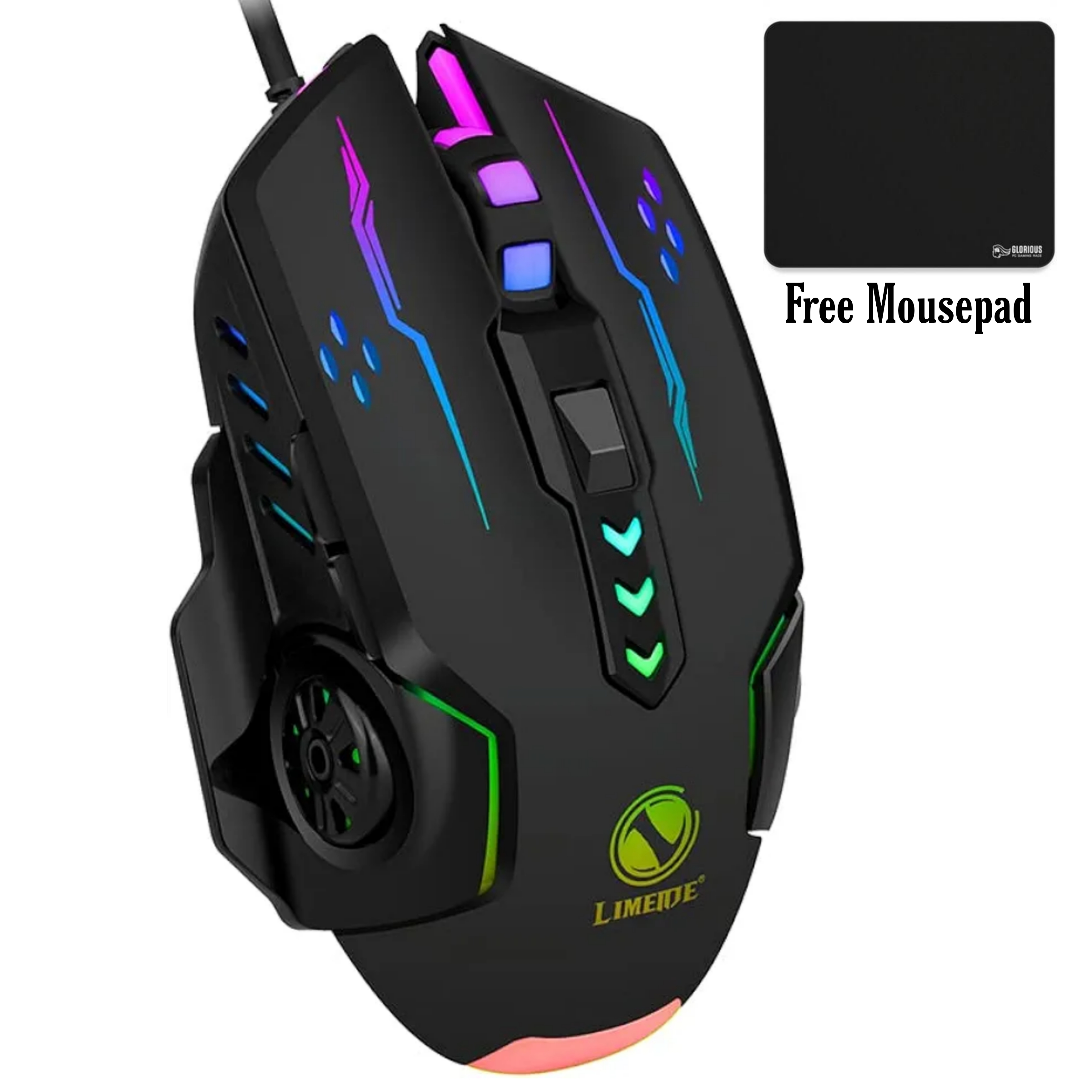 Professional RGB Wired 3600 DPI Competitive Gaming Mouse With Free Pad