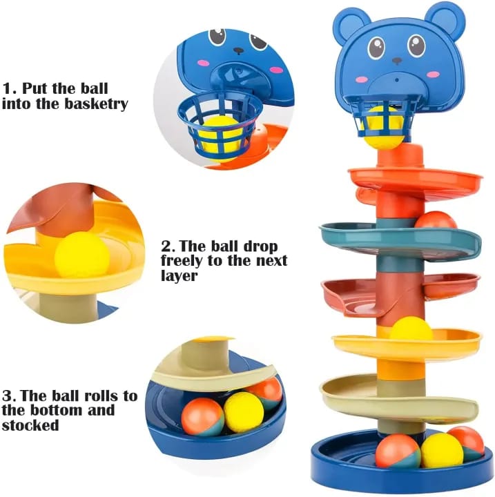 5-Step Roll Ball Tower Game Toy – Experience the Thrill of Rolling with an Exciting Ball Track! Stocked Baby Toy Tower Puzzle with Rolling Ball, Bell Stackers – A Fun and Educational Developmental Toy for Children