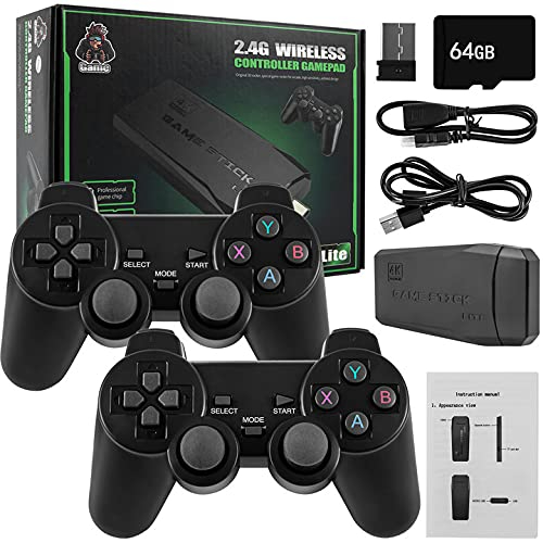 Wireless Retro Game Console, Plug and Play Video Game Stick Built in 10000+ Games,9 Classic Emulators, 4K High Definition HDMI Output for TV with Dual 2.4G Wireless