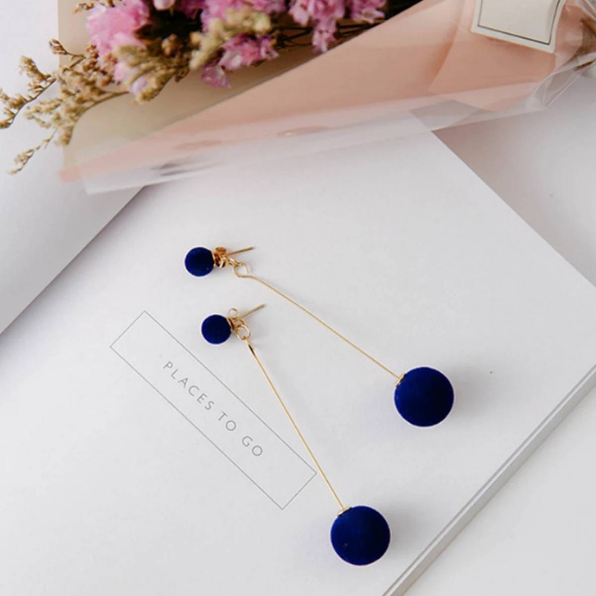 Blue Hair Ball Dangle Earrings For for girls 2021 - Trendy Earrings 2021 - Imported earrings Fashion Jewellery
