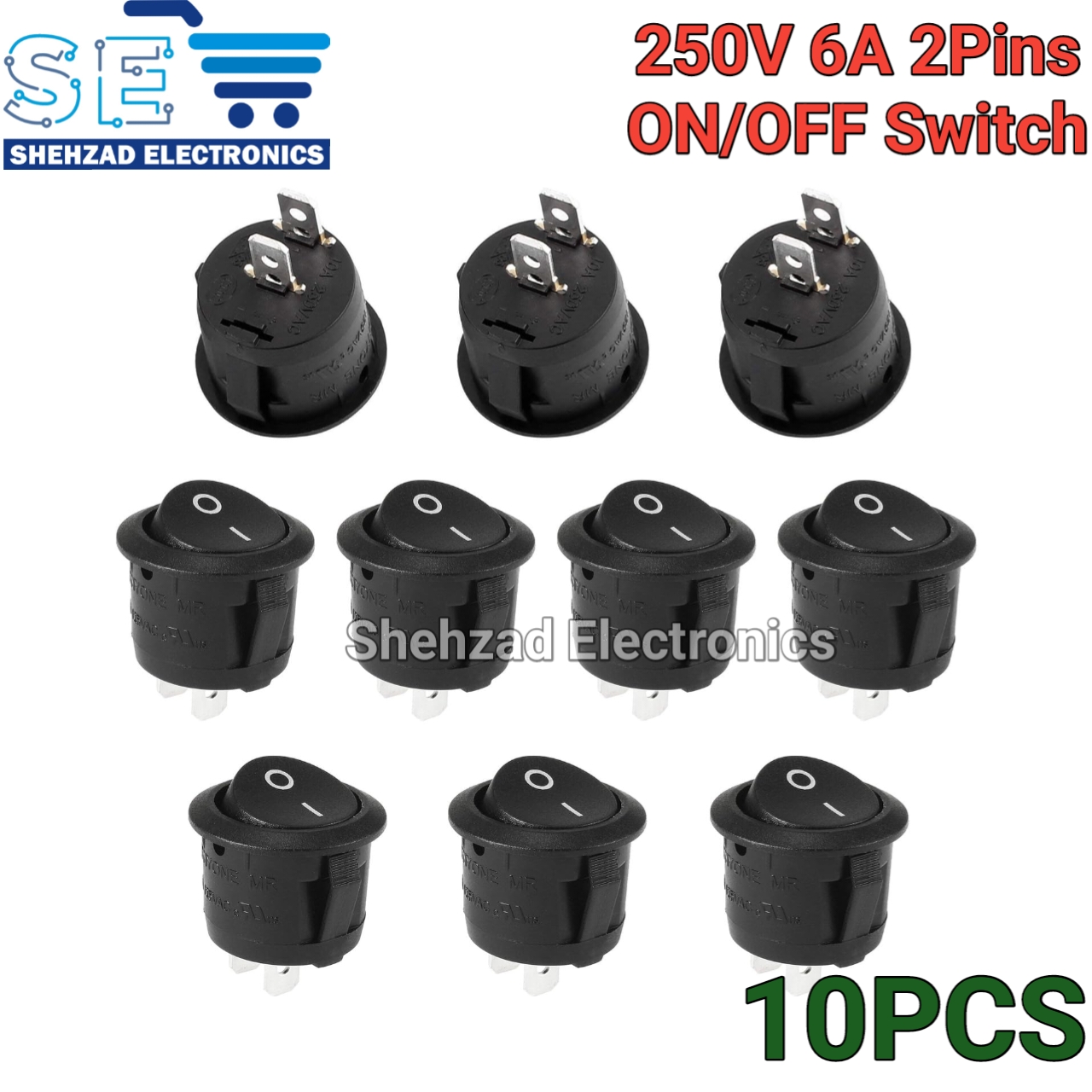 5/10PCS 2 Pin ON-OFF Rocker Switch AC/DC 250V 3A Round Boat Switches Mini Round Red