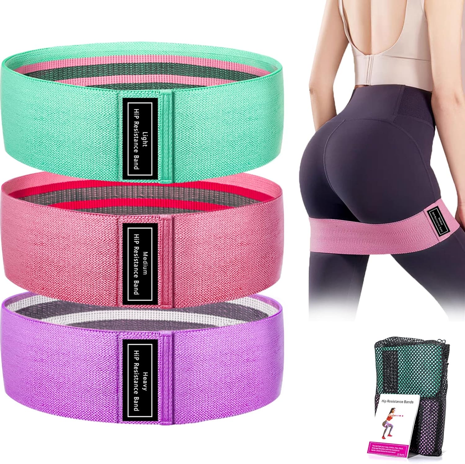 Fabric Resistance Bands Set (3-Pack) – Non-Slip Booty Bands for Squats, Glute & Leg Workouts | 3 Levels for Home Gym & Strength Training