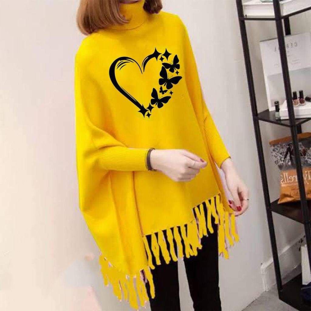 Women's Bat-Wing Style Printed Fleece Poncho