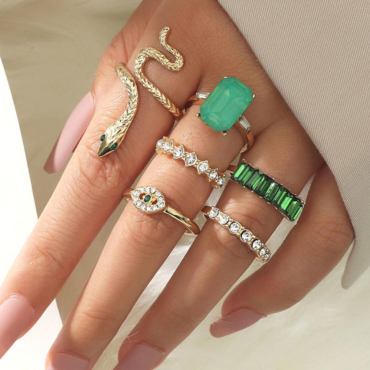 Daraz Snake Ring On Finger 6pcs Boho Statement Ring Gemstone