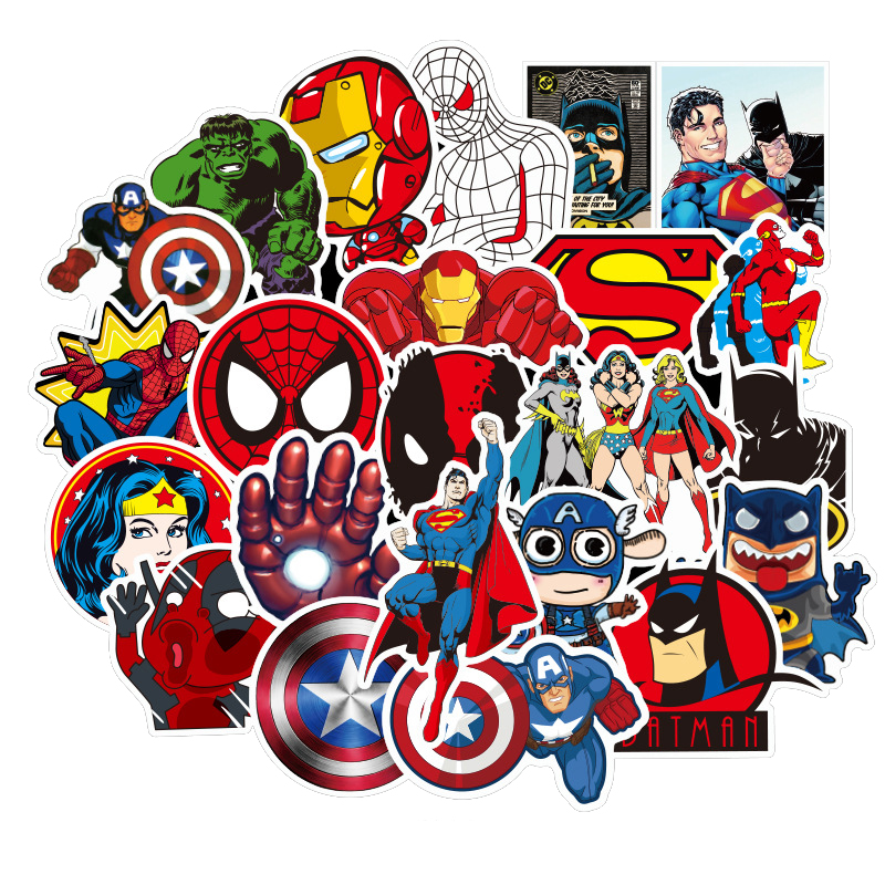 50pcs Cartoon Marvel Stickers DC Super hero Stickers Cool The Avengers ...