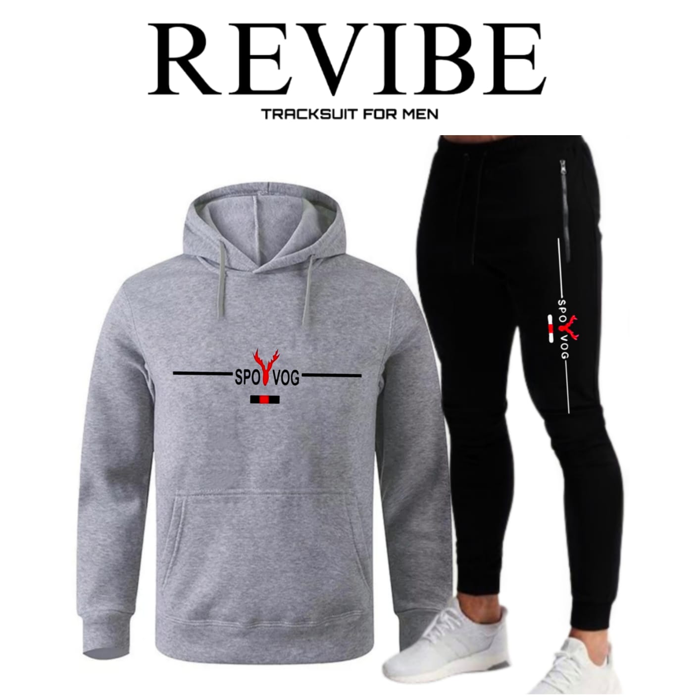 REVIBE - Black Trendy Printed Tracksuit For Men - Hoodies For Men