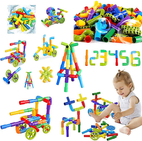 Blocks Creative Tube Locks Construction Set Toy with Wheels Kids Educational Preschool Learning Toys Plastic Water Pipe Shaped Blocks - Pipe Puzzle Game