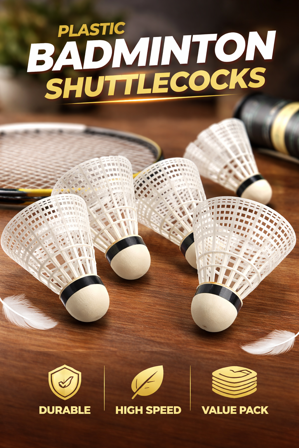Pack of 6- Badminton Shuttlecocks - Plastic