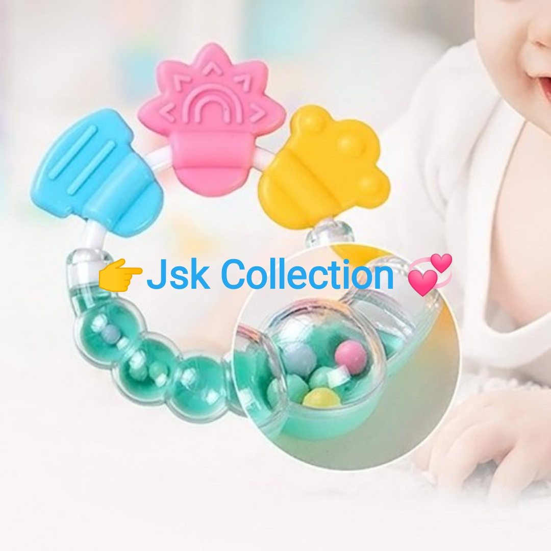 Baby Rattle Teether Toy Silicone Teething Ring Shaking Bell Newborn