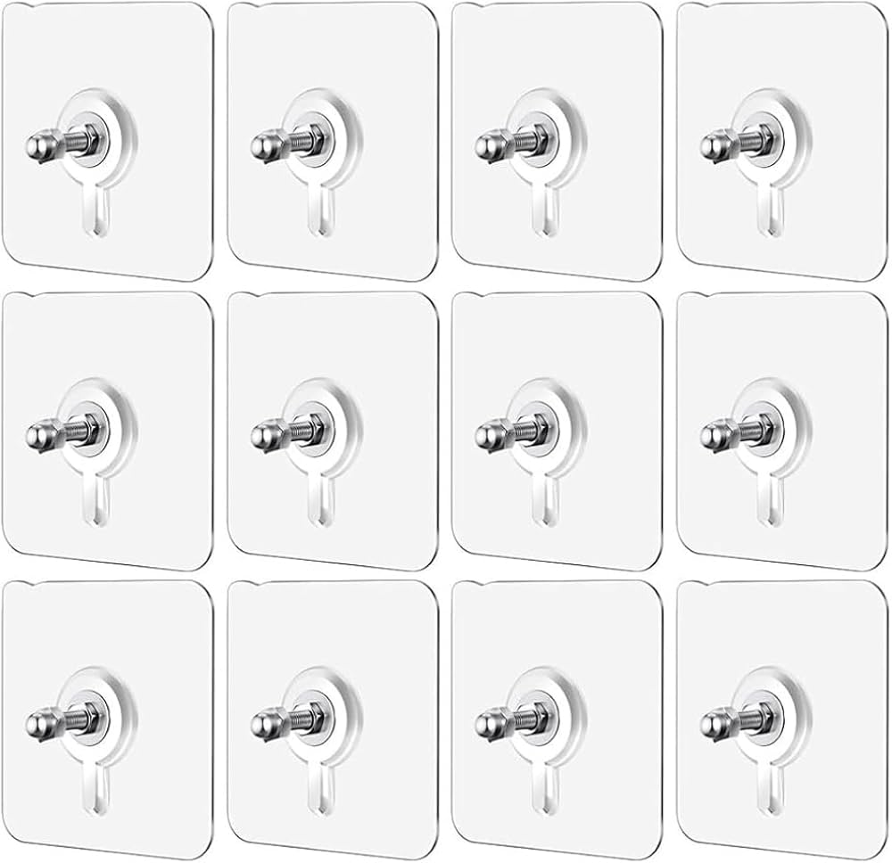 Self Adhesive Screw Hook Stickers Heavy Duty Drill and Nail Free Sticky Wall Hanging Hooks Transparent Punch Free No Scratch Strong Ceiling Hanger Hook Sticker