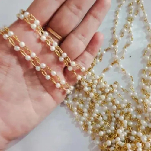 3mm Golden Beads Chain | White Pearl Chain for Jewelry & DIY craft supplies (1 to 10 Feet)
