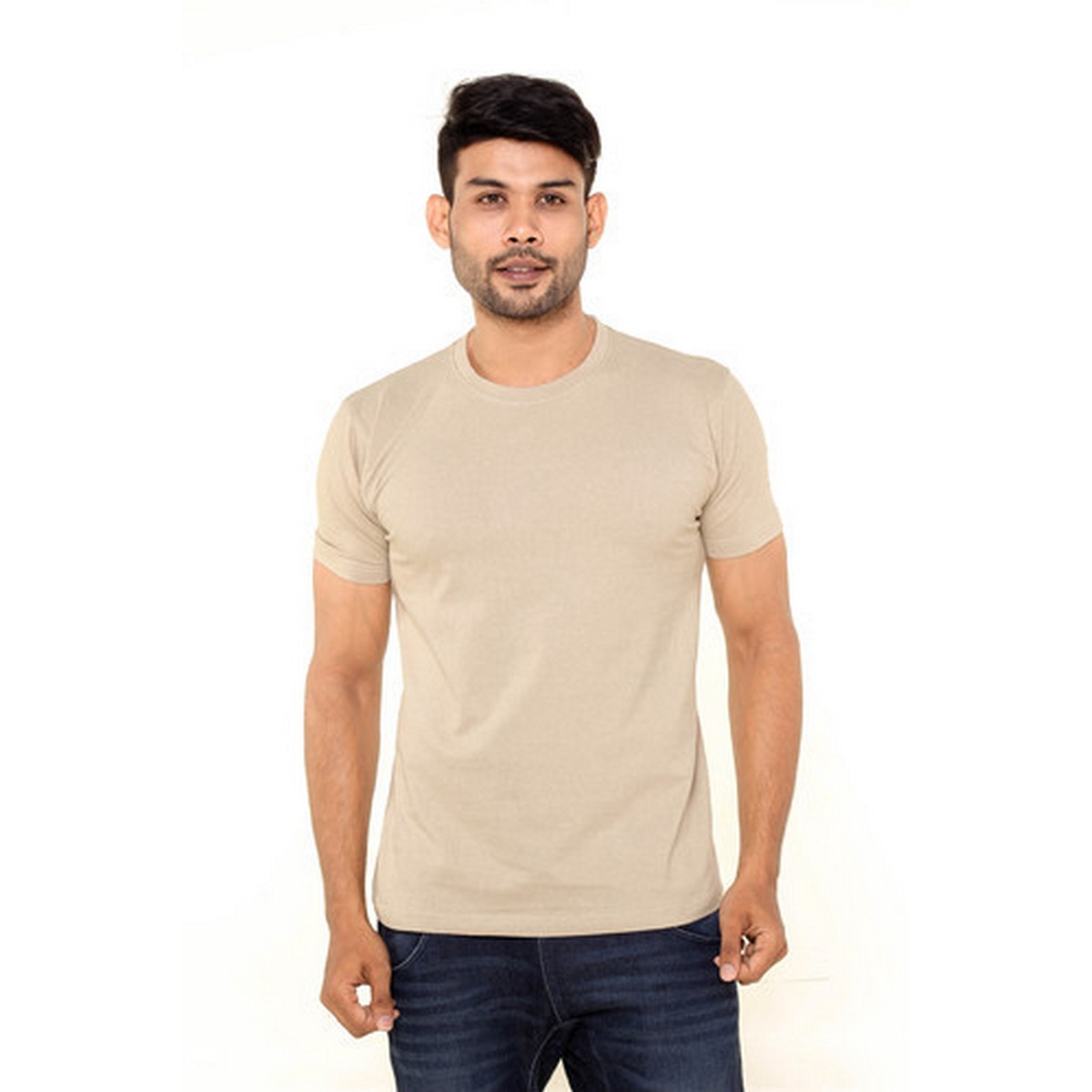 Cream Round Neck T-shirt For Men