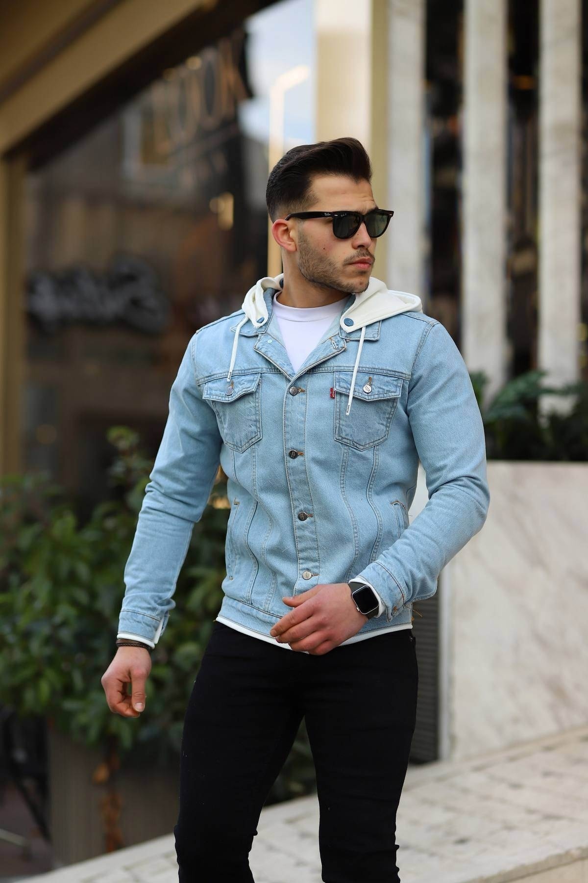 Mens Hooded Denim Jacket Home shopping 3