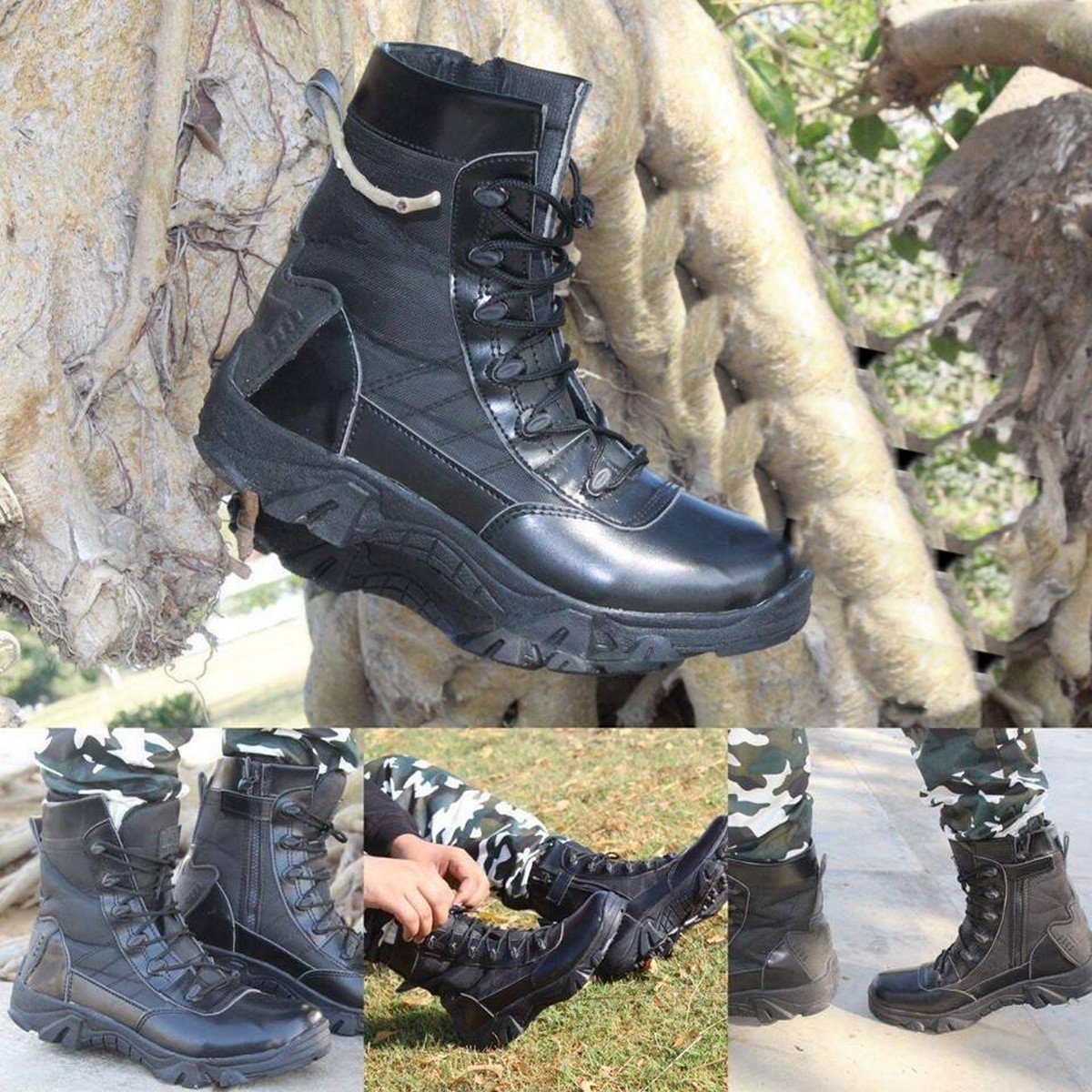 Delta Black Leather Boots