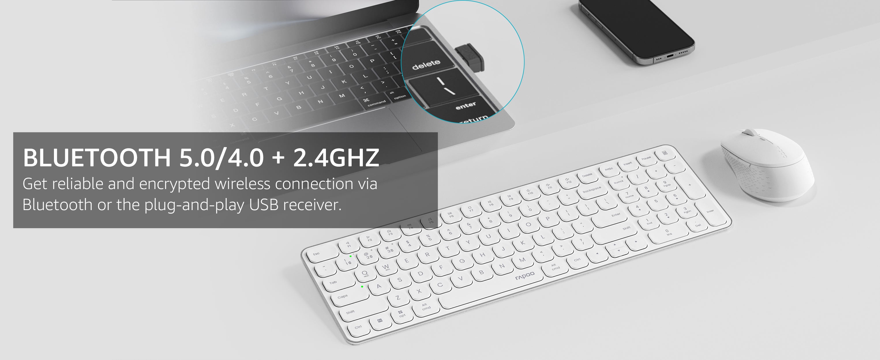 RAPOO 9360M Wireless Combo Black Keyboard and Mouse 99-Key Ultra-Thin Bluetooth Keyboard with Number Pad & M300G Silent Mouse, Support 4 Devices 12 6787712cfa687927e3c9c5d4c5791857