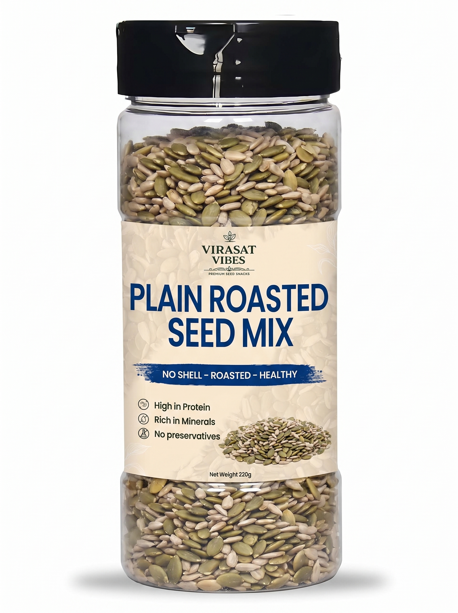 Roasted Seeds Mix 220g by Virasat Vibes – Premium Pumpkin & Sunflower Pepitas, High Protein, Dietary Fiber, Keto & Vegan Healthy Snack