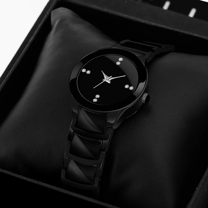 Premium Black Luxury Analog Quartz Watch for women – Elegant Stainless Steel Strap Two Tone For Girls| Luxury Perfect Ladies Gift Wrist Watches For Events