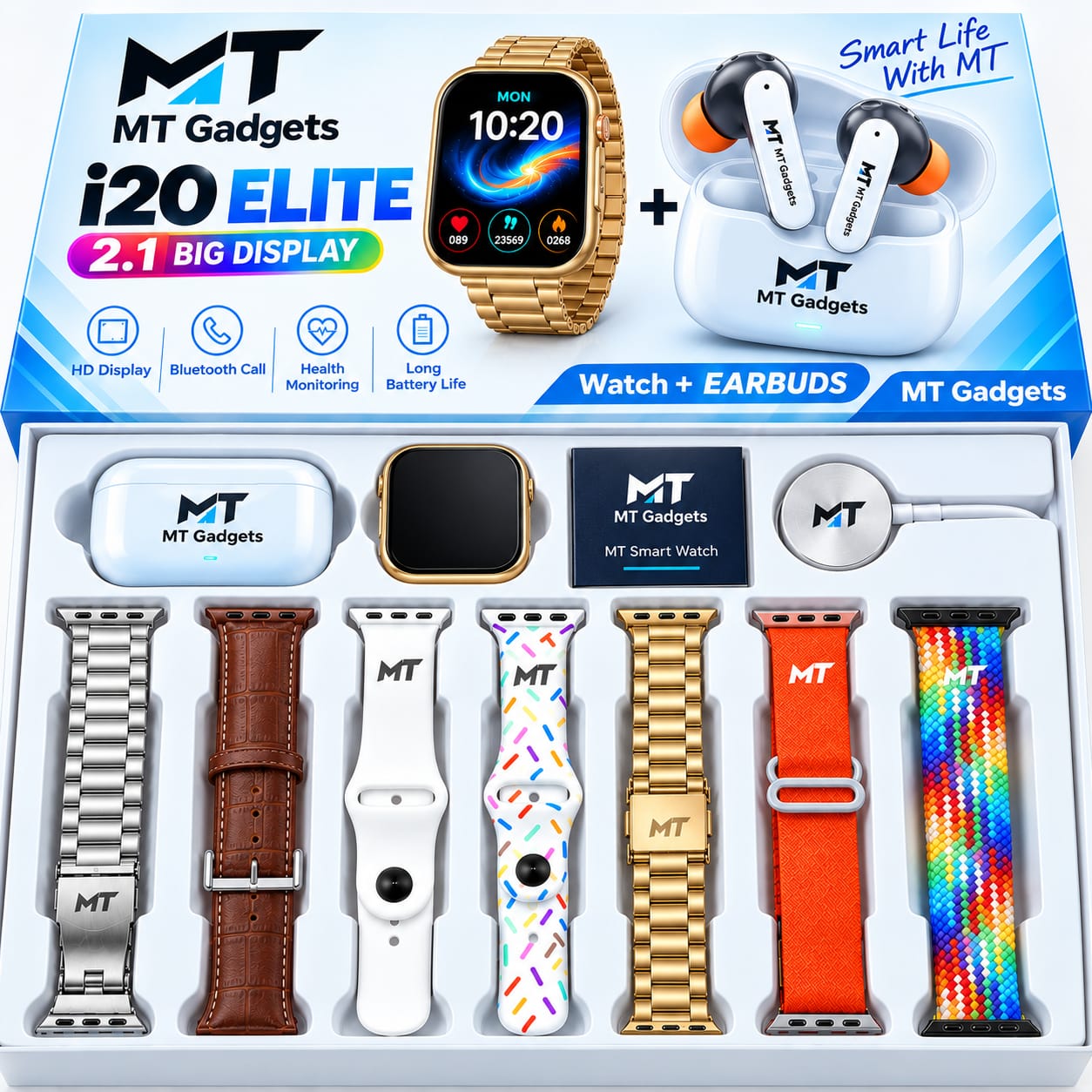 MT Smart Watch T900 Smart Watch / Ultra Big Screen 7 Straps SmartWatch - 2.09 Infinite Display - 49MM Dial Size - Built-in Games - Bluetooth Calling - Crown Working