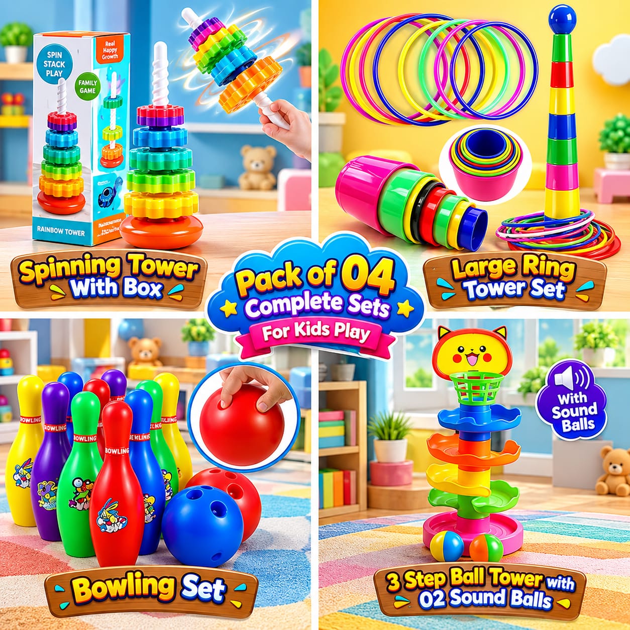 5-Step Roll Ball Tower Game Toy – Experience the Thrill of Rolling with an Exciting Ball Track! Stocked Baby Toy Tower Puzzle with Rolling Ball, Bell Stackers – A Fun and Educational Developmental Toy for Children