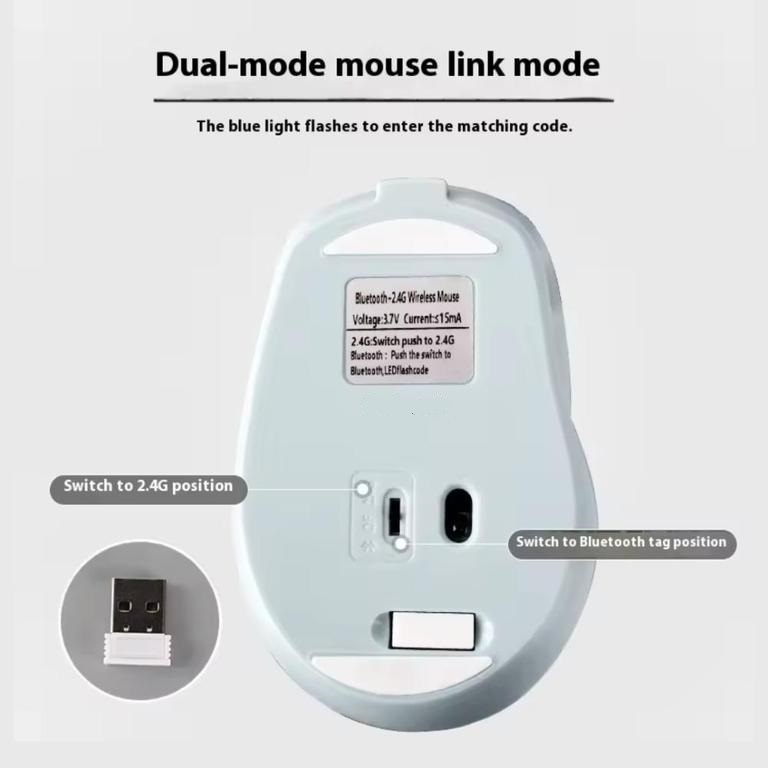【Premium】 Rechargeable Dual Mode Wireless Mouse (Bluetooth + 2.4G) for Laptop, PC, Ma.cBook, Smart TV Gaming & Office ~ Ergonomic Lightweight Design Mice with Silent Click Buttons & 1600 DPI Control