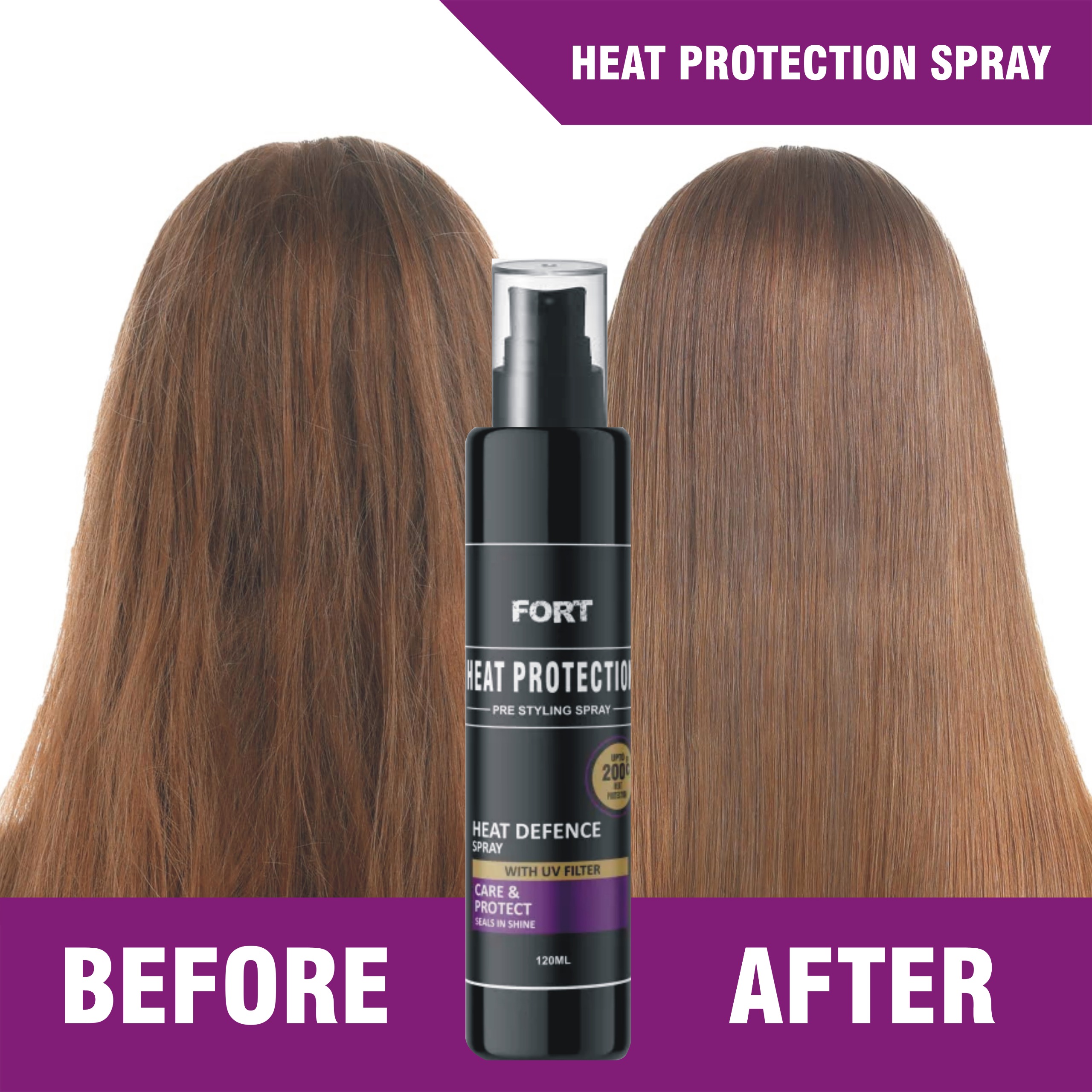 FORT Heat Protection Spray For Hair - Heat Protection Spray Hair Shine Mist Curly Perm Quick Styling With UV Filter - 120ml